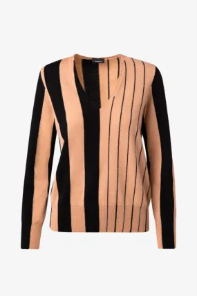 Screen Stripes Kaschmir Pullover mit V-Ausschnitt