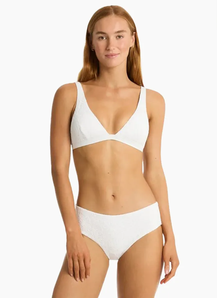 Sea Level Interlace Mid Bikini Pant - White