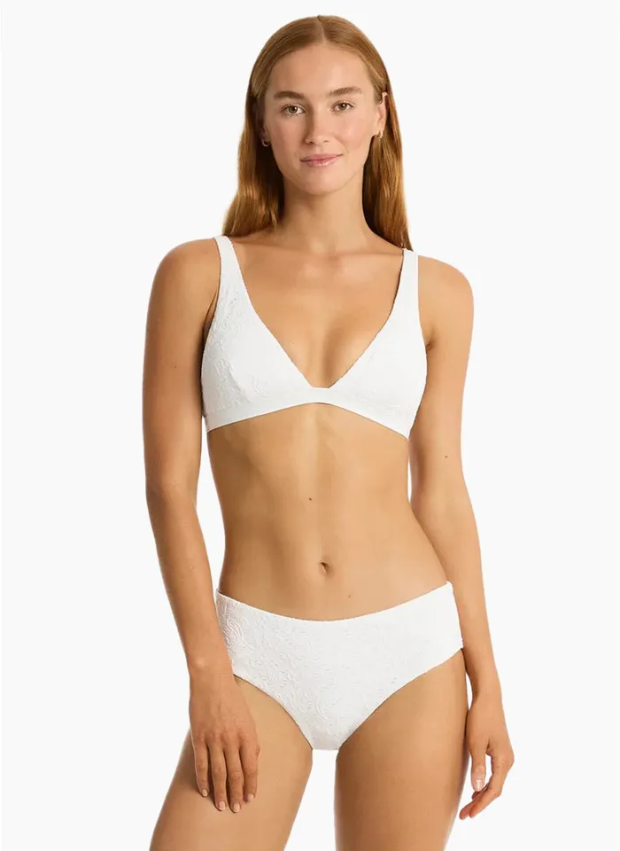 Sea Level Interlace Mid Bikini Pant - White