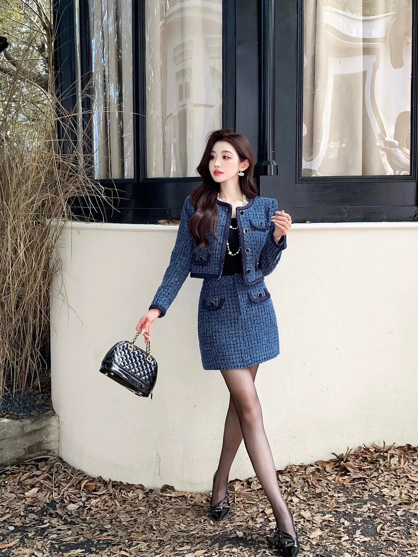 Small two-piece set 2024 autumn new temperament socialite small fragrant style jacket high-waisted A-line skirt suit for women