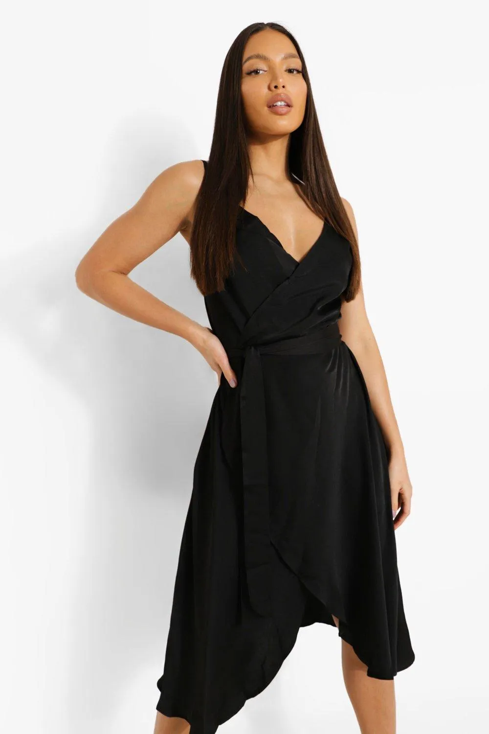 Tall Satin Tie Front Wrap Skater Dress