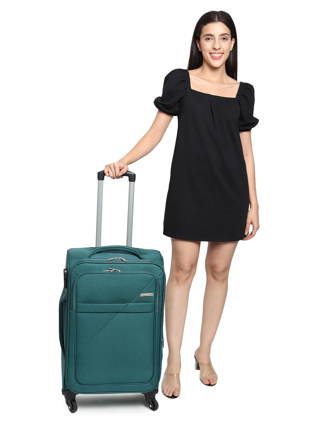 Teal Textured Soft-Sided Trolley Suitcase Medium