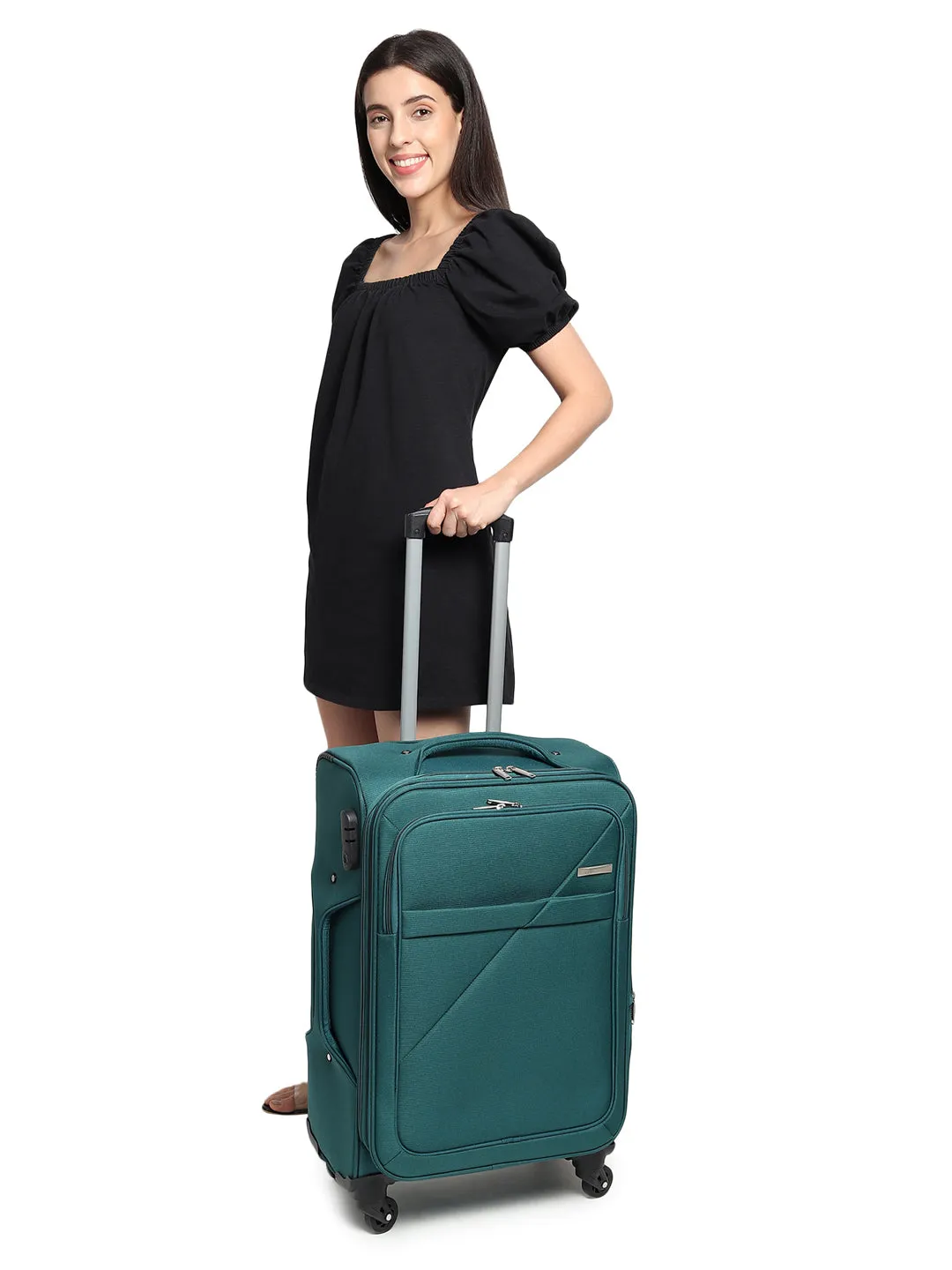 Teal Textured Soft-Sided Trolley Suitcase Medium