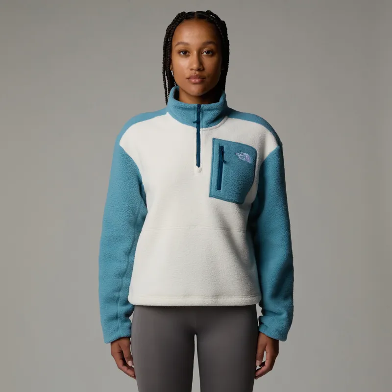 The North Face Womens Yumiori 1/4 Zip Fleece - Algae Blue-White Dune-Midnight Petrol