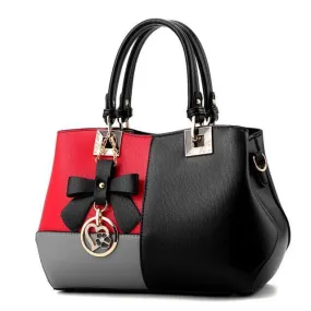 Tri Color Combination Faux-Leather Tote Handbag with Gorgeous Heart Ta - Leather Skin Shop