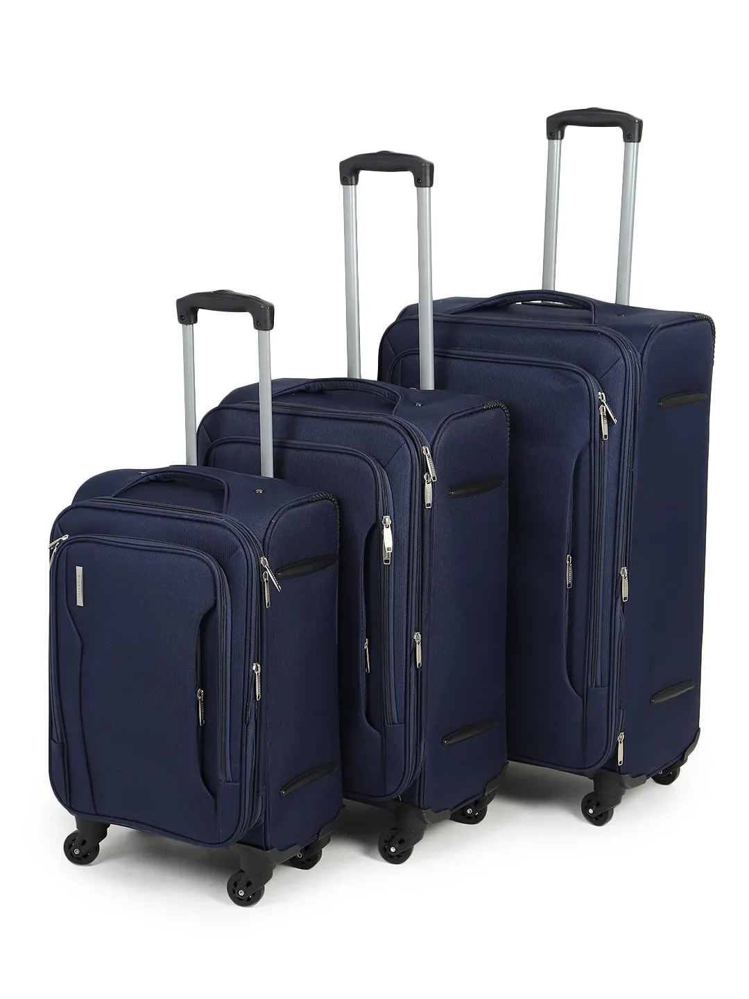 Unisex Blue Solid Soft-sided Trolley Suitcase