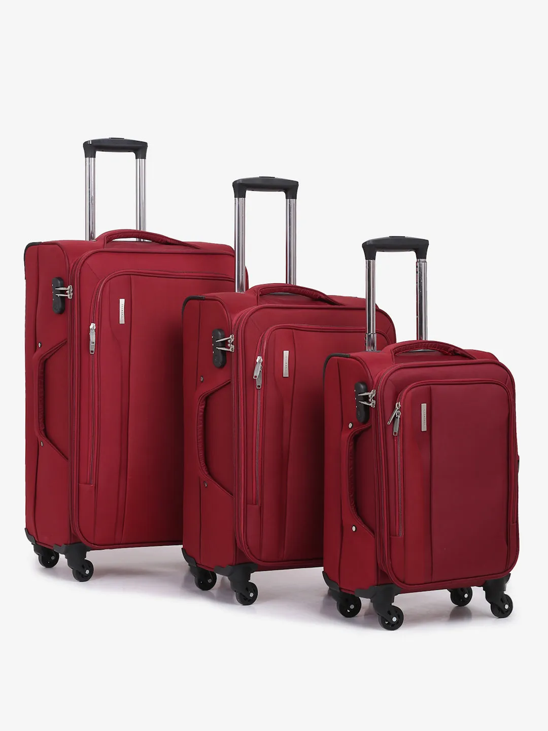 Unisex Red Solid Soft-sided Trolley Suitcase