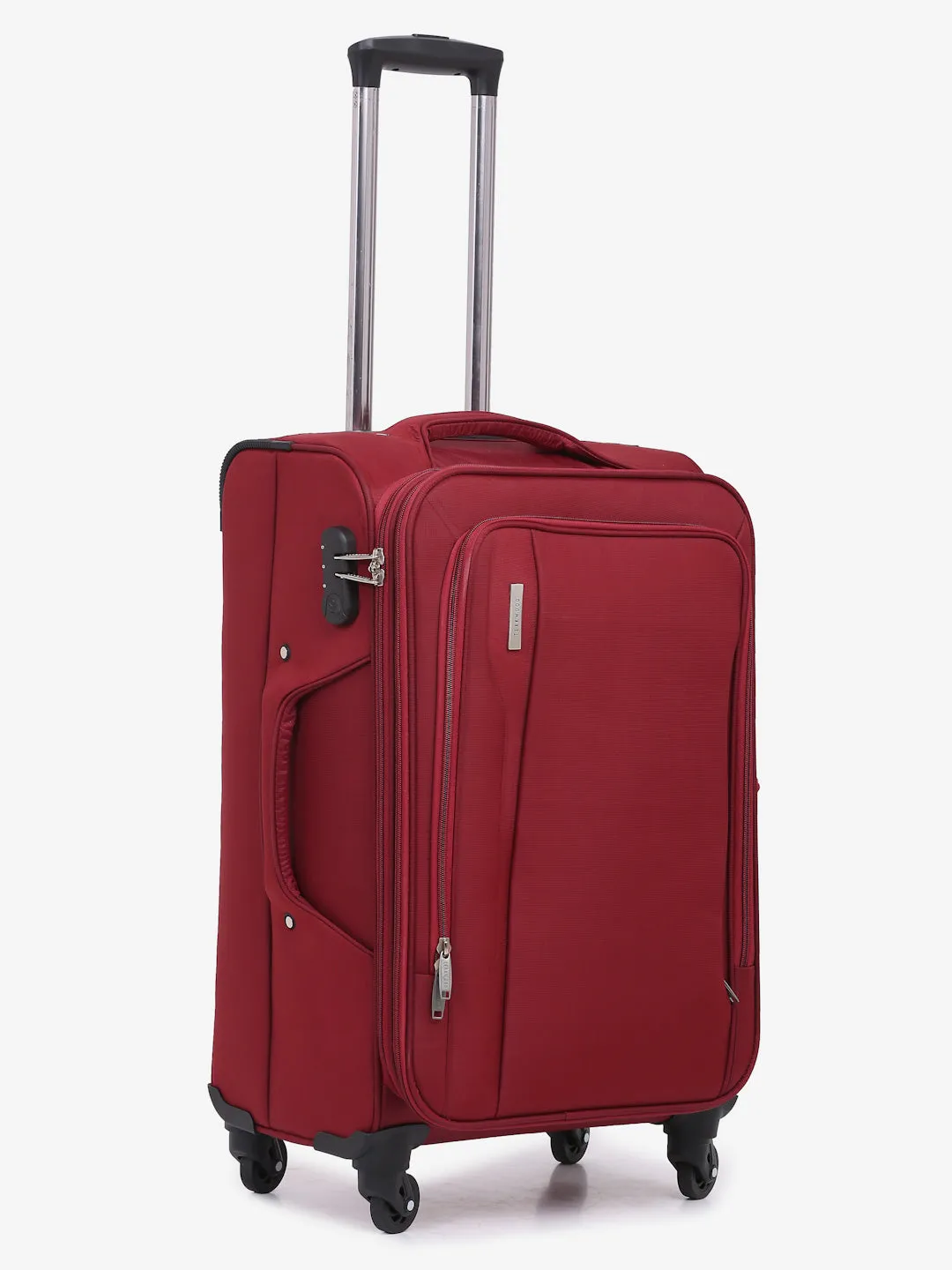 Unisex Red Solid Soft-sided Trolley Suitcase