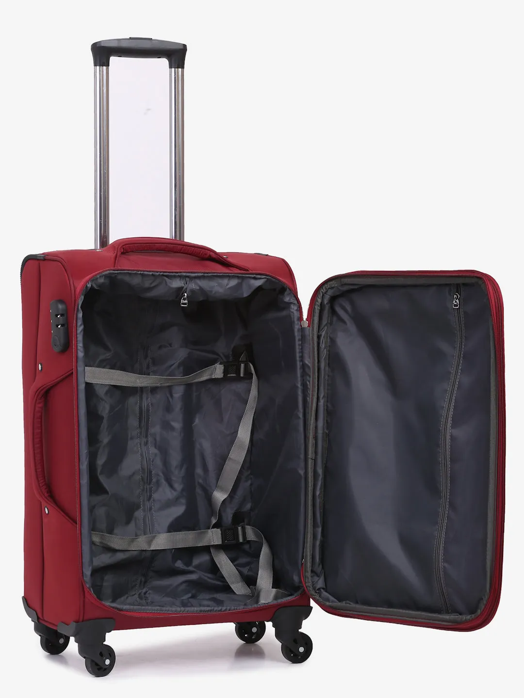 Unisex Red Solid Soft-sided Trolley Suitcase