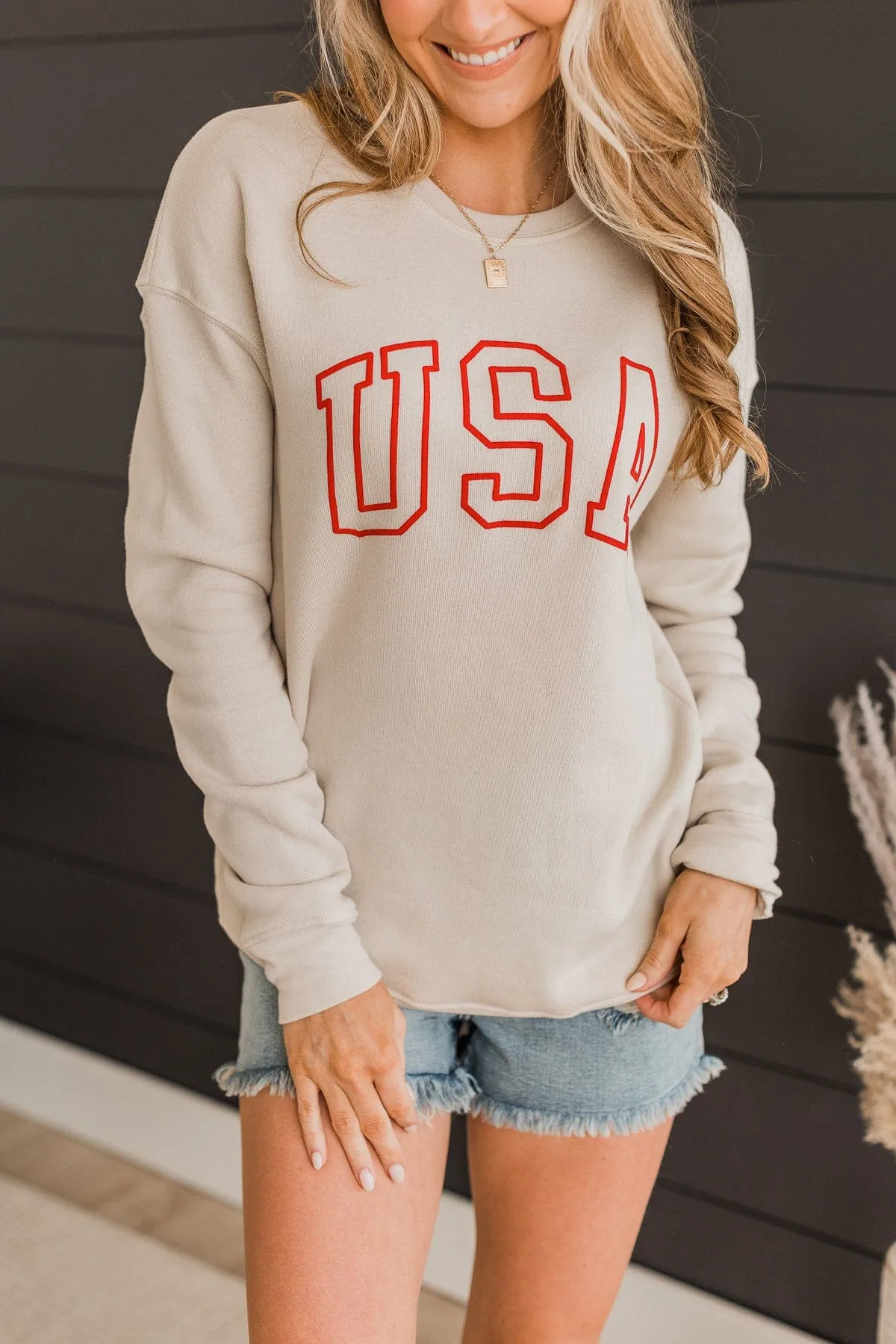 USA Crew Neck Pullover- Beige