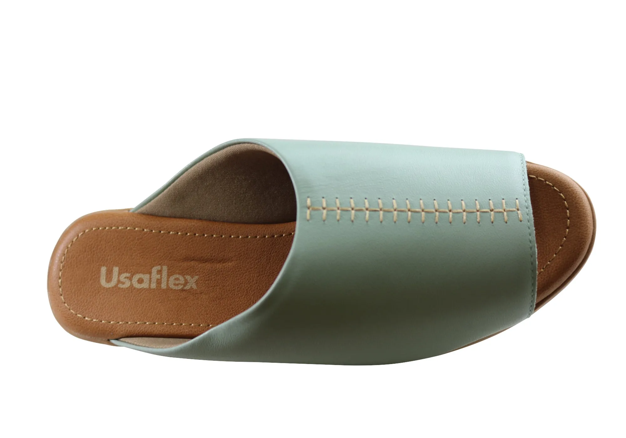 Usaflex Adene Womens Comfort Leather Slides Sandals Made In Brazil