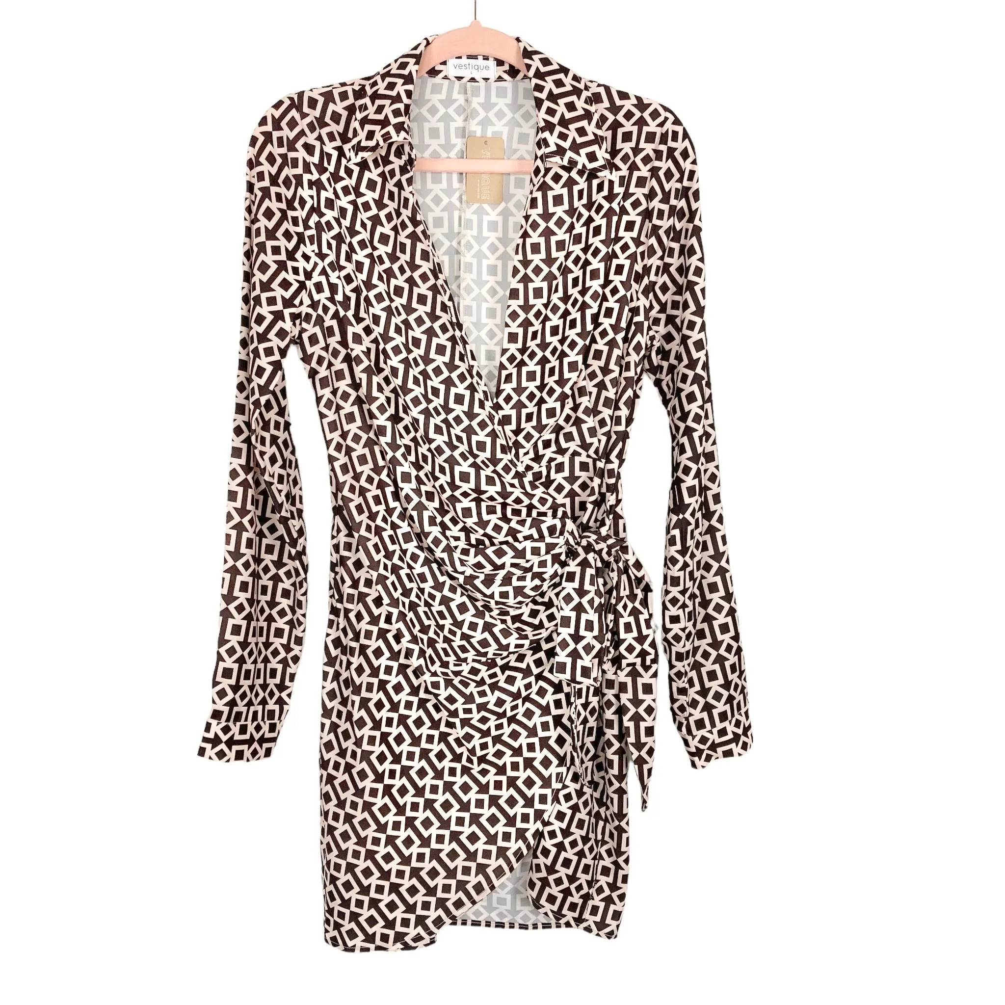 Vestique Brown/Cream Pattern Fiona Wrap Dress NWT- Size L