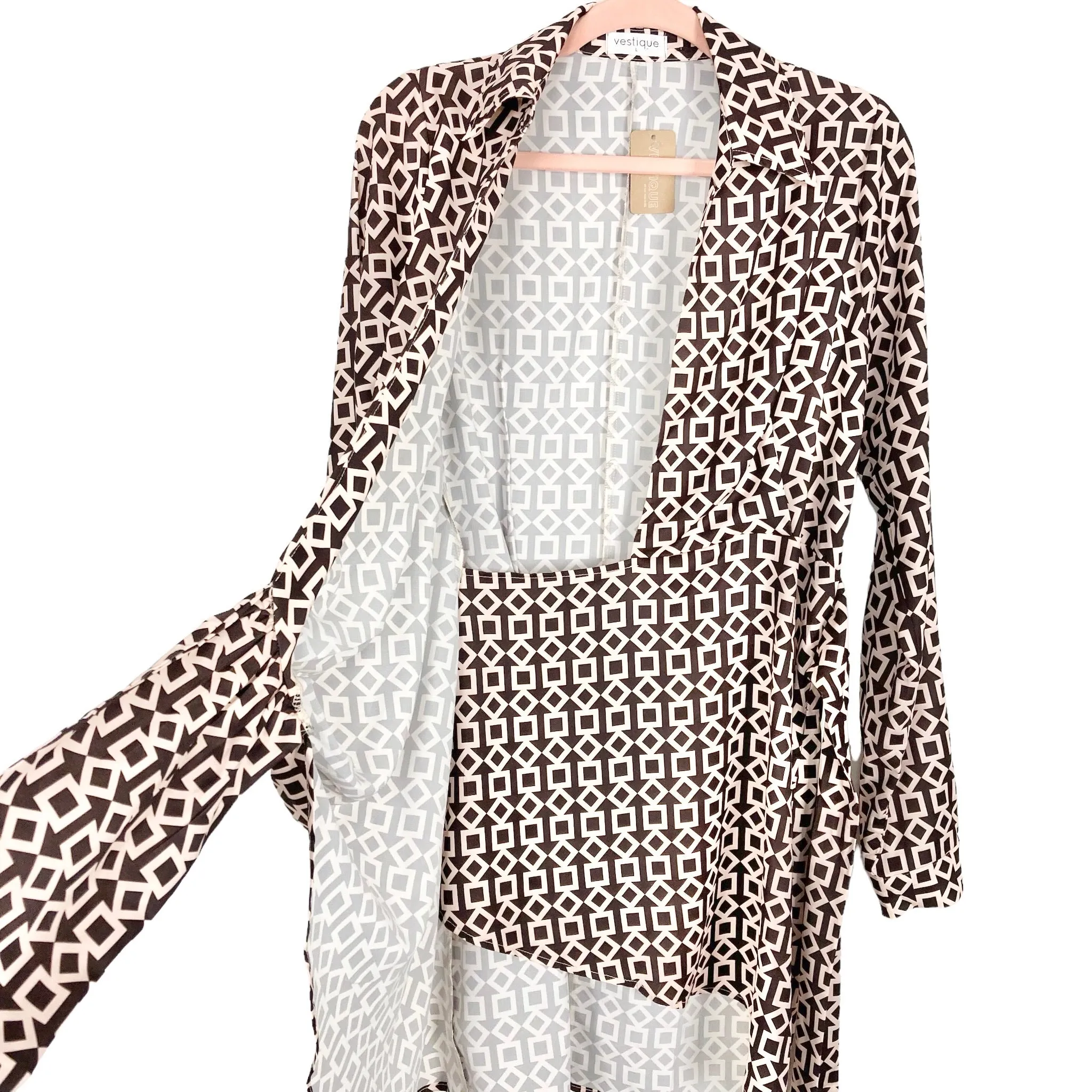 Vestique Brown/Cream Pattern Fiona Wrap Dress NWT- Size L