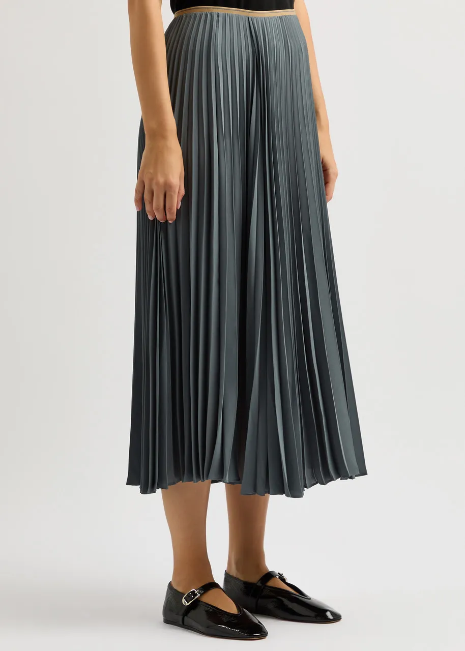 VINCE Pleated chiffon midi skirt  -                         -                     -                