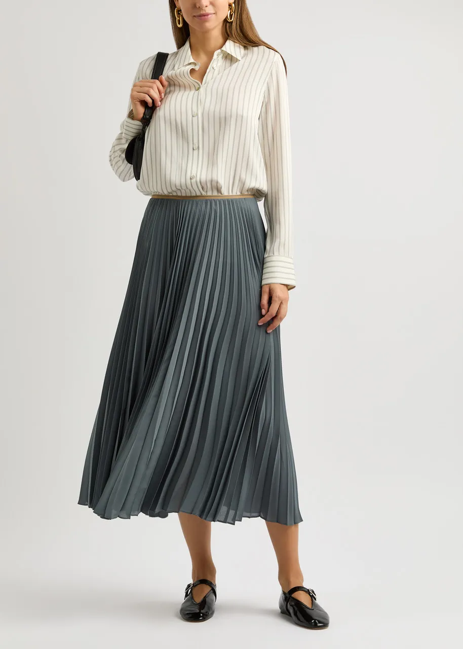 VINCE Pleated chiffon midi skirt  -                         -                     -                