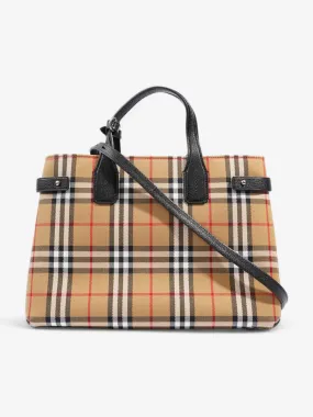 Vintage Check Medium Banner Tote Black Cotton