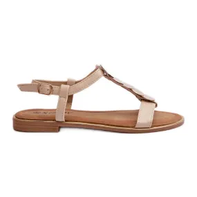 Women's Flat Sandals Made of Eco Leather Beige Jeritellia