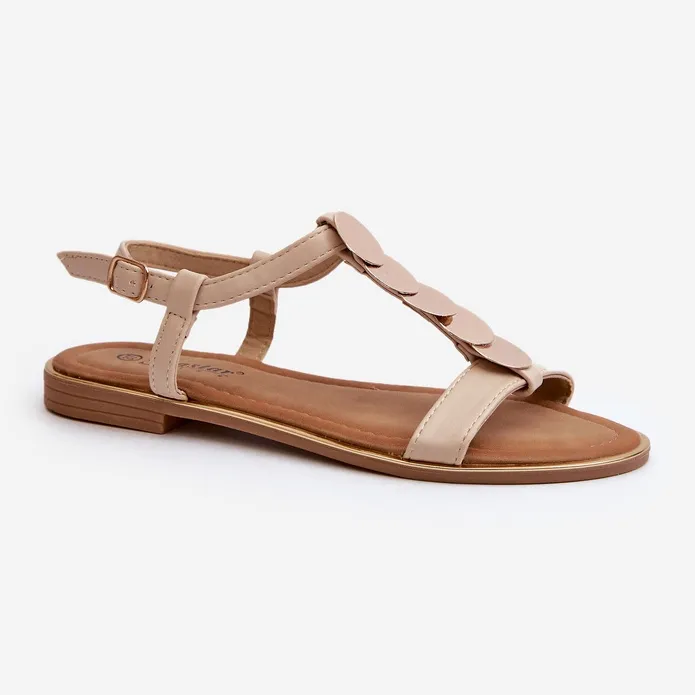 Women's Flat Sandals Made of Eco Leather Beige Jeritellia