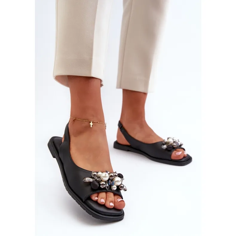 Women's Sandals With Decorations S.Barski KV27-004 Black