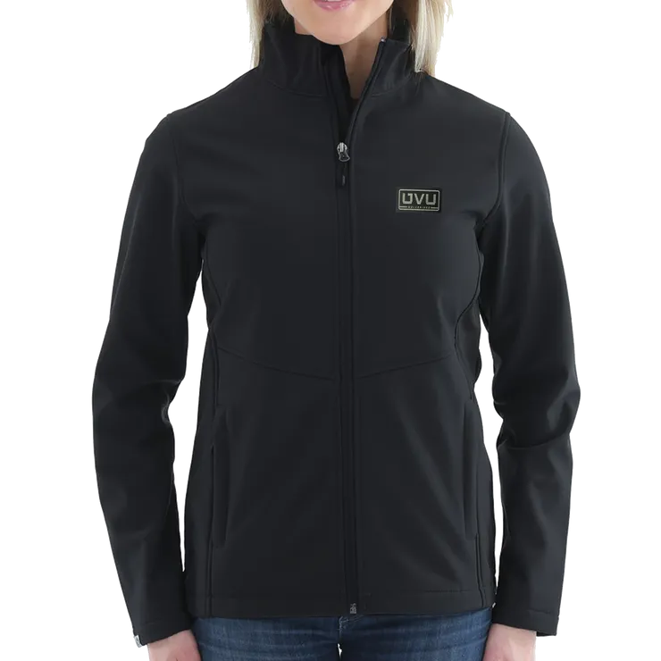 WOMEN’S STORM CREEK HIGH-STRETCH FLEECE-LINED SOFTSHELL JACKET- Pleather Mono Patch