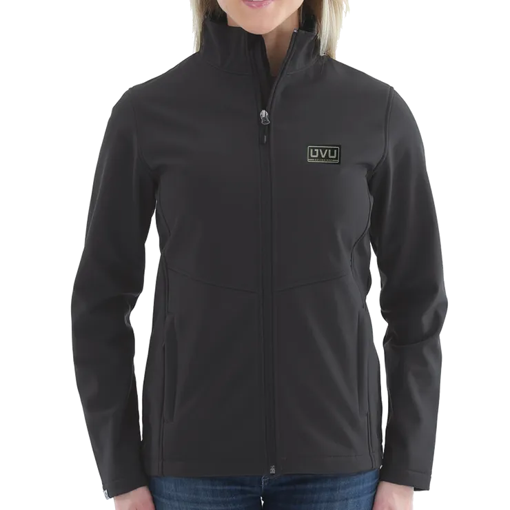 WOMEN’S STORM CREEK HIGH-STRETCH FLEECE-LINED SOFTSHELL JACKET- Pleather Mono Patch