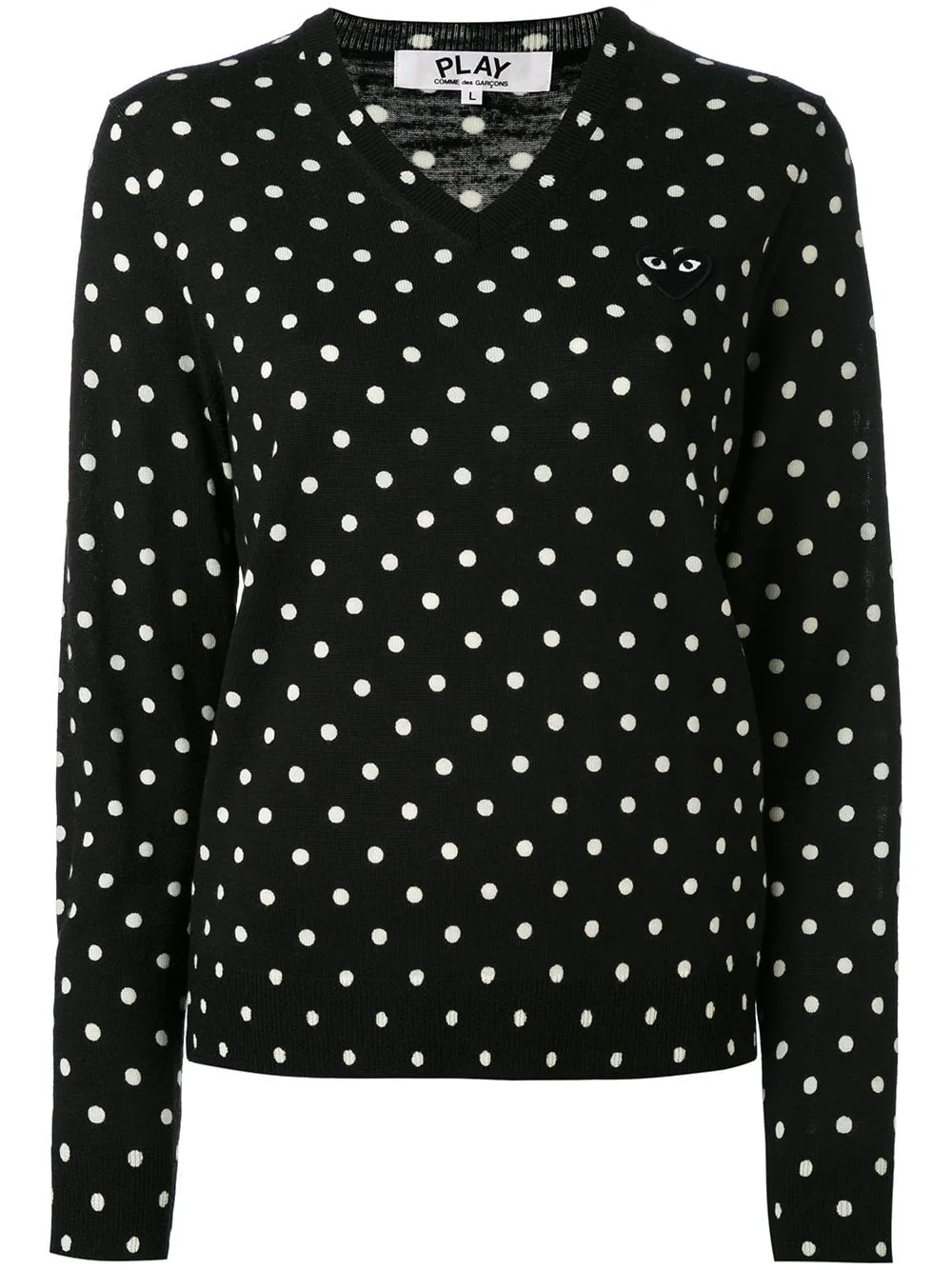 Womens V-Neck Pullover Polka Dot Black Heart - Black