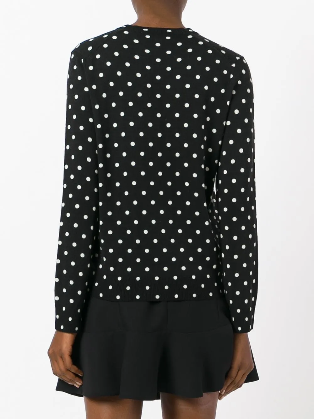 Womens V-Neck Pullover Polka Dot Black Heart - Black