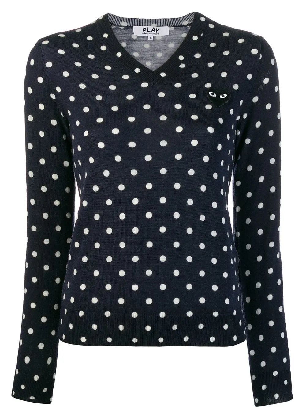 Womens V-Neck Pullover Polka Dot Black Heart - Navy