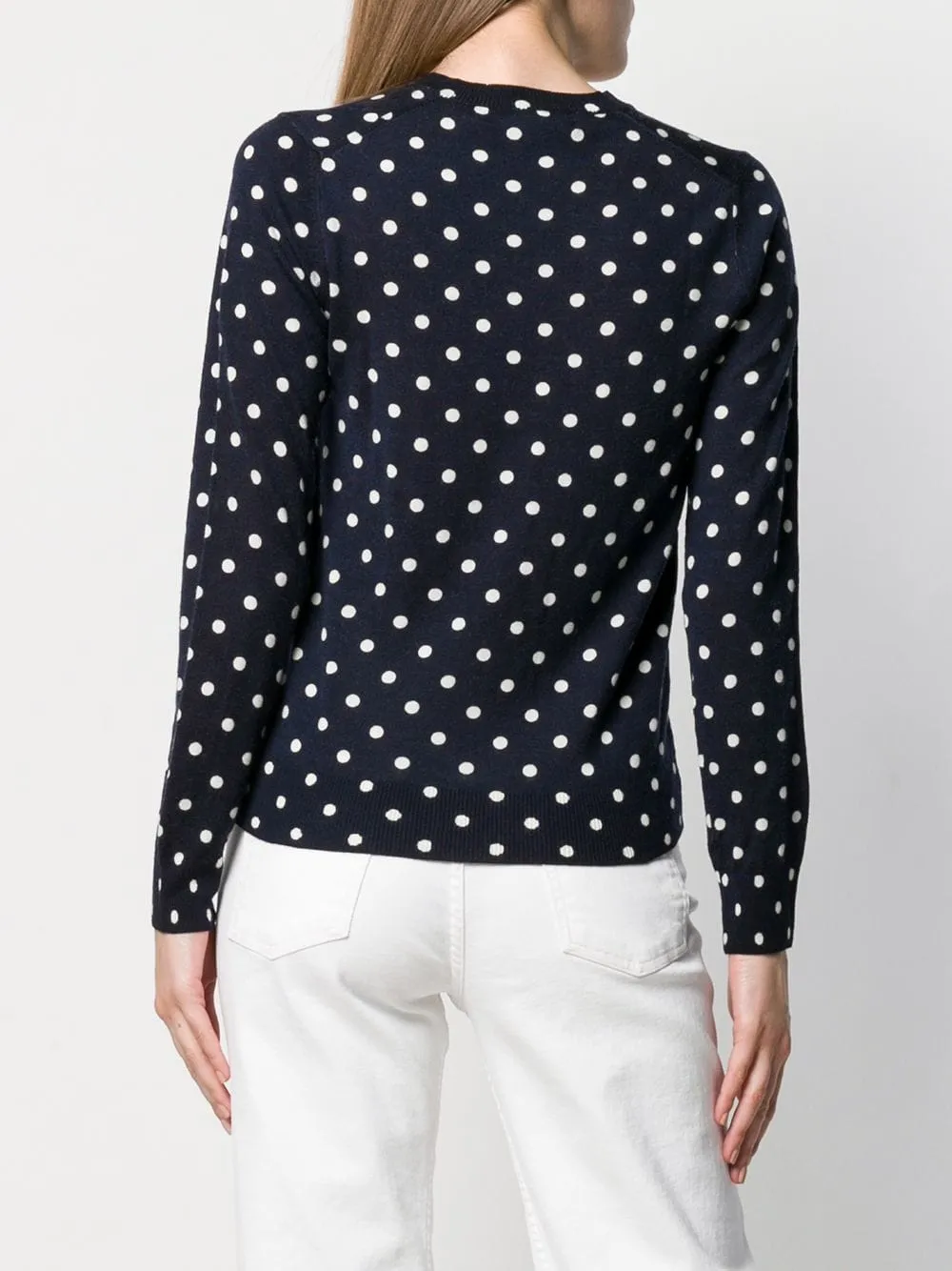 Womens V-Neck Pullover Polka Dot Black Heart - Navy