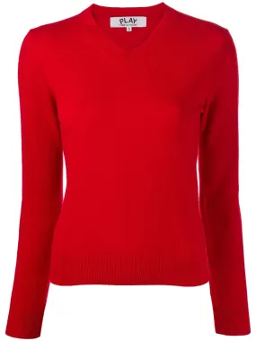 Womens V-Neck Pullover Sleeve Red Heart - Red