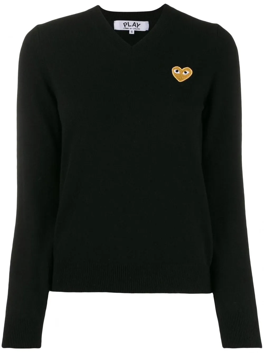 Womens V-Neck Pullover with Gold Heart - Black