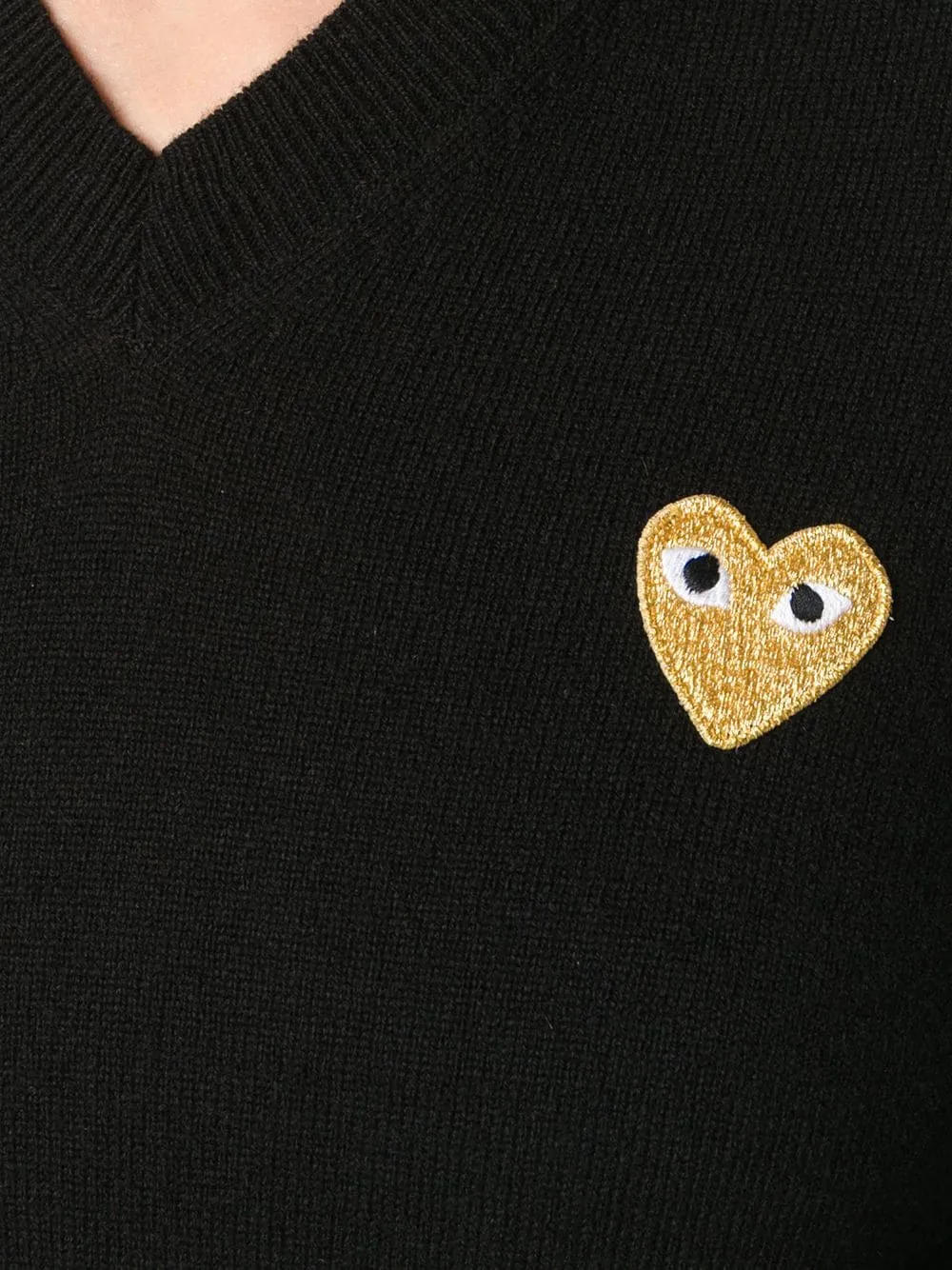 Womens V-Neck Pullover with Gold Heart - Black