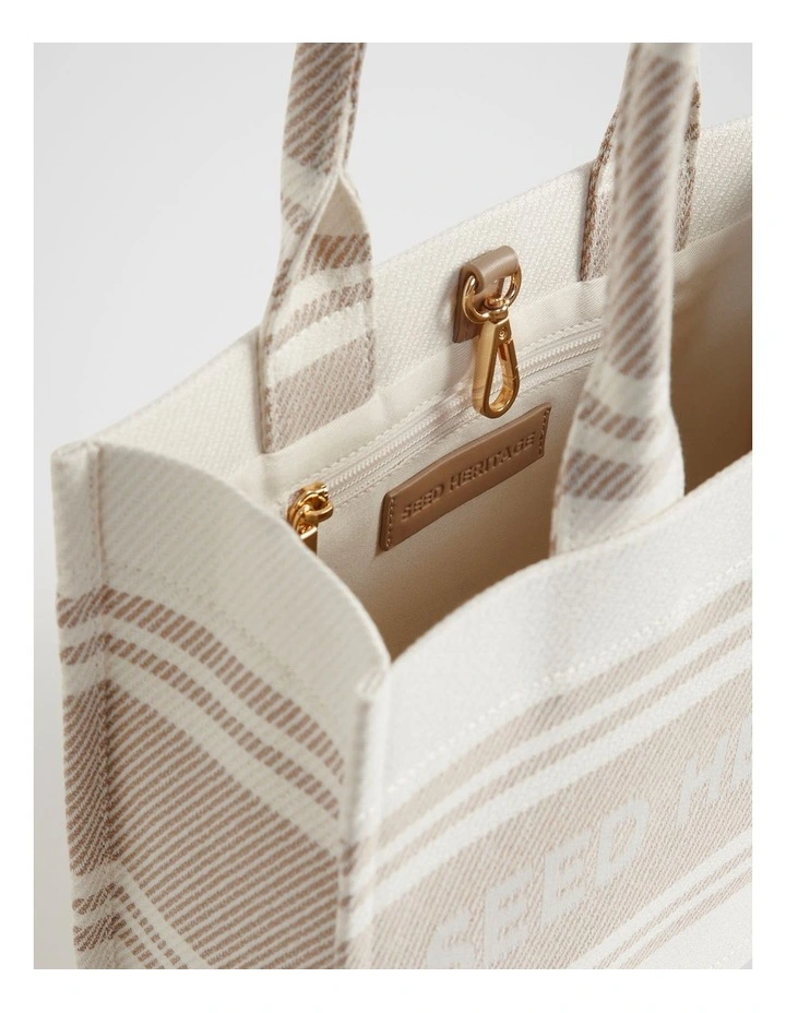 Woven Mini Structured Tote in Champagne Beige