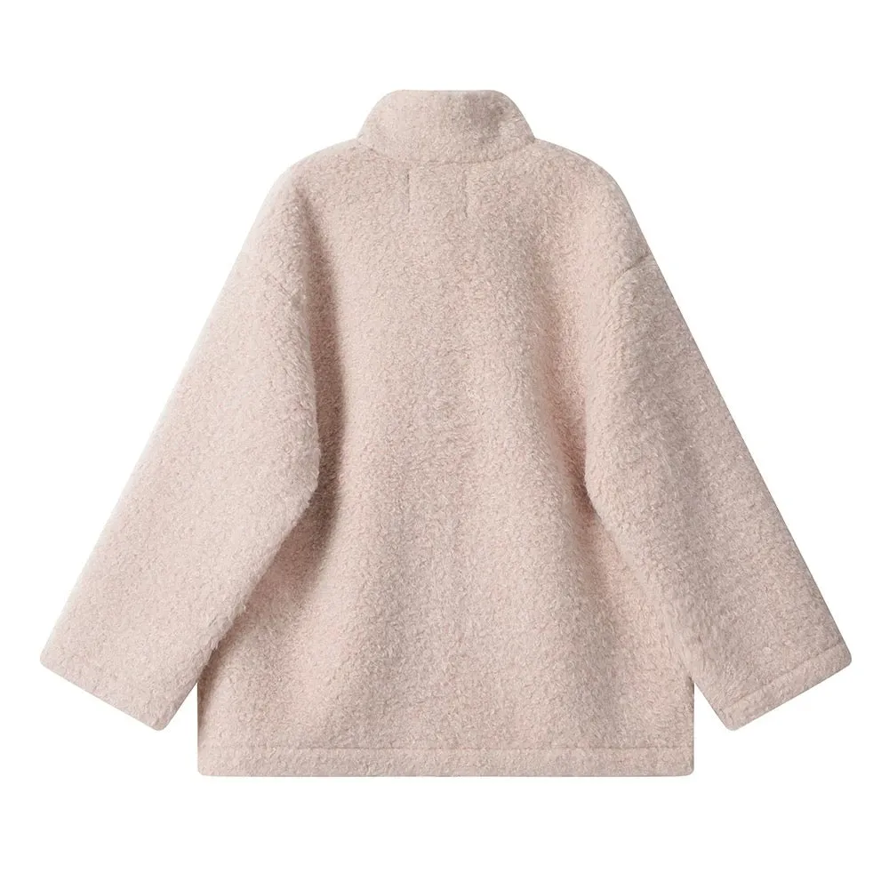 XinmonLee temperament socialite lamb wool small fragrance jacket winter women's stand-up collar loose slimming chic top