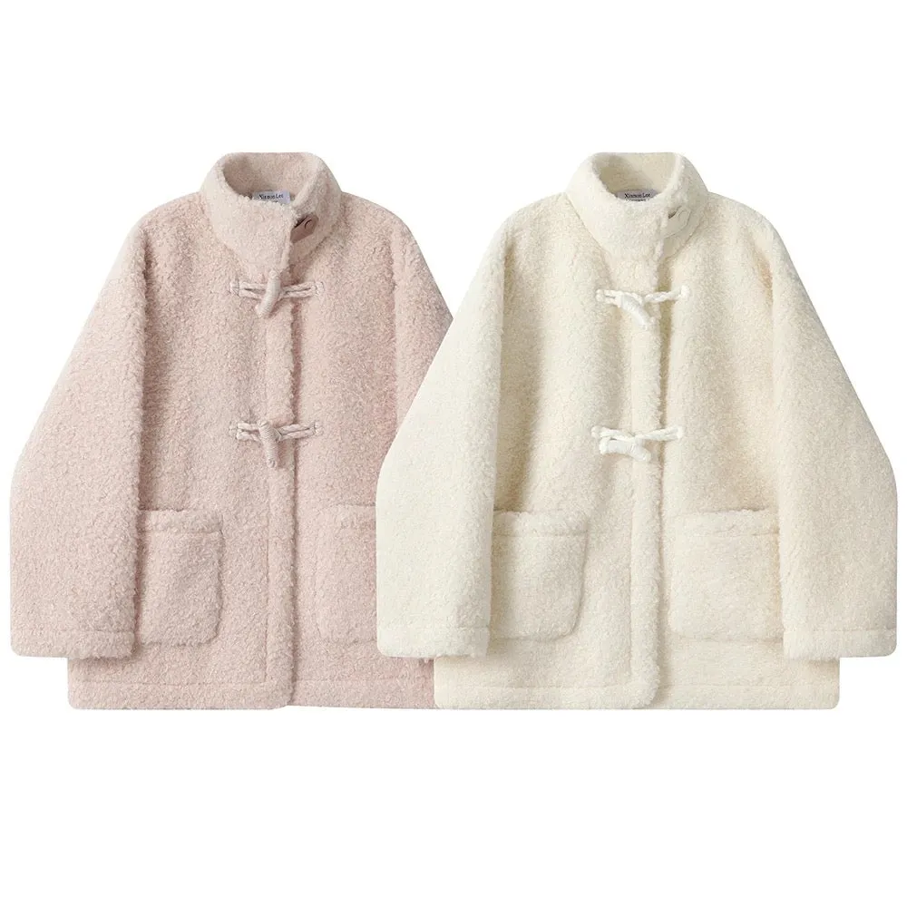 XinmonLee temperament socialite lamb wool small fragrance jacket winter women's stand-up collar loose slimming chic top