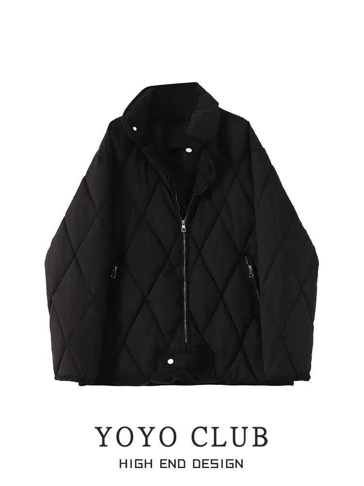 YOYO CLUB large size high-end cotton jacket winter new fat MM loose slimming thick rhombus cotton jacket