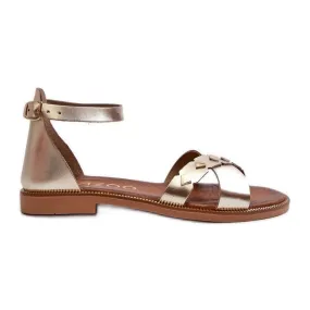 Zazoo 40378 Women's Flat Leather Sandals, Gold golden