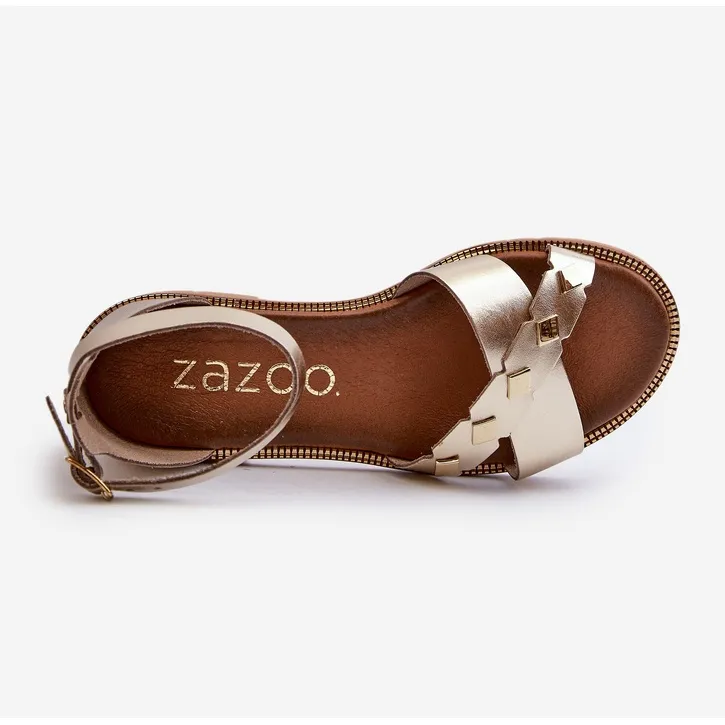 Zazoo 40378 Women's Flat Leather Sandals, Gold golden