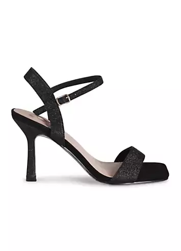 Zelda Black Glitter Barely There Heeled Sandals by Linzi | Look Again