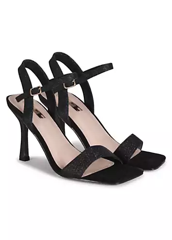 Zelda Black Glitter Barely There Heeled Sandals by Linzi | Look Again