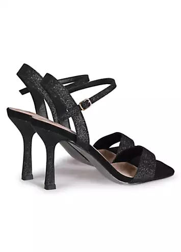 Zelda Black Glitter Barely There Heeled Sandals by Linzi | Look Again